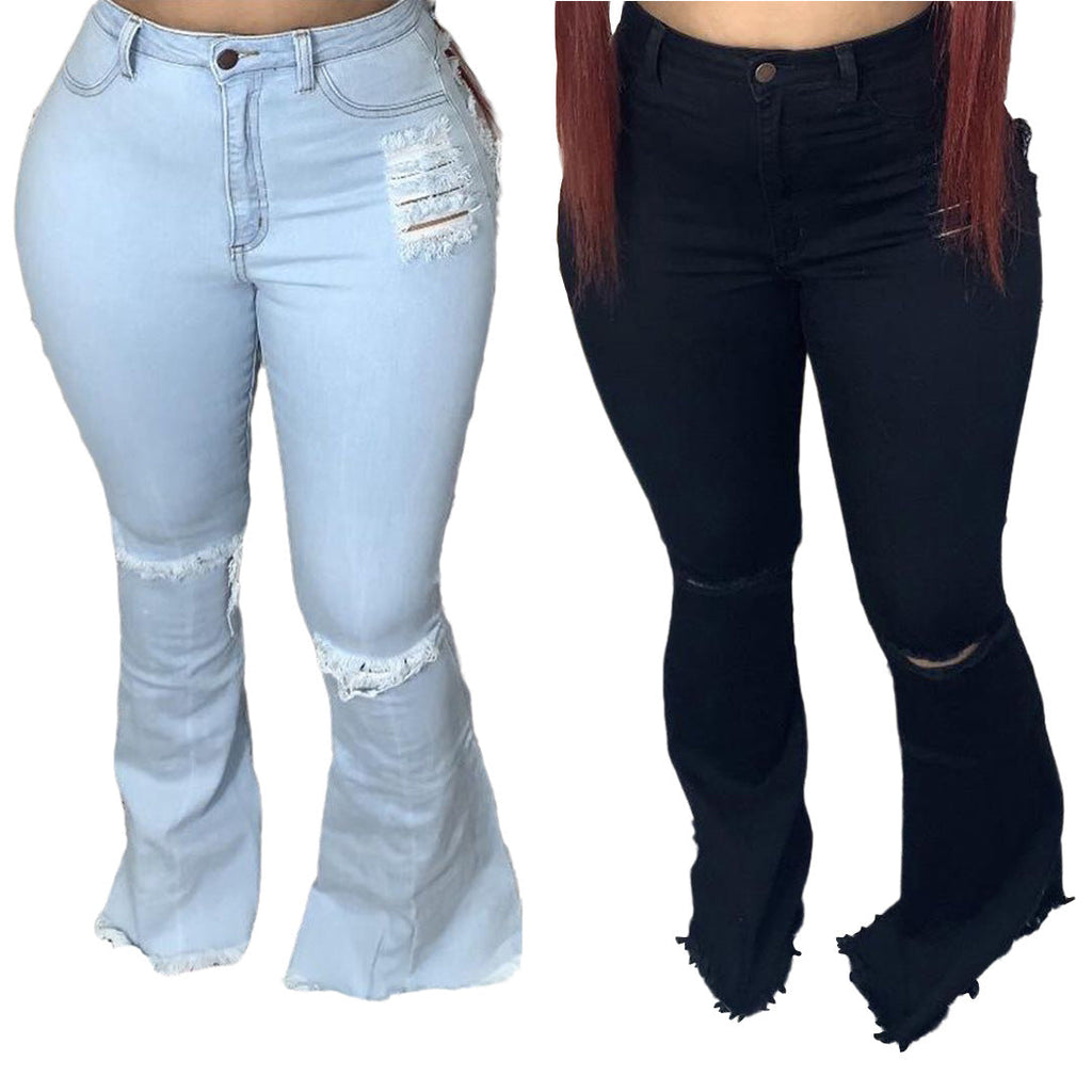 Fashion Trendy Unique Jeans Stretch Plus Size Bell-bottom Pants See size chart under “more details”