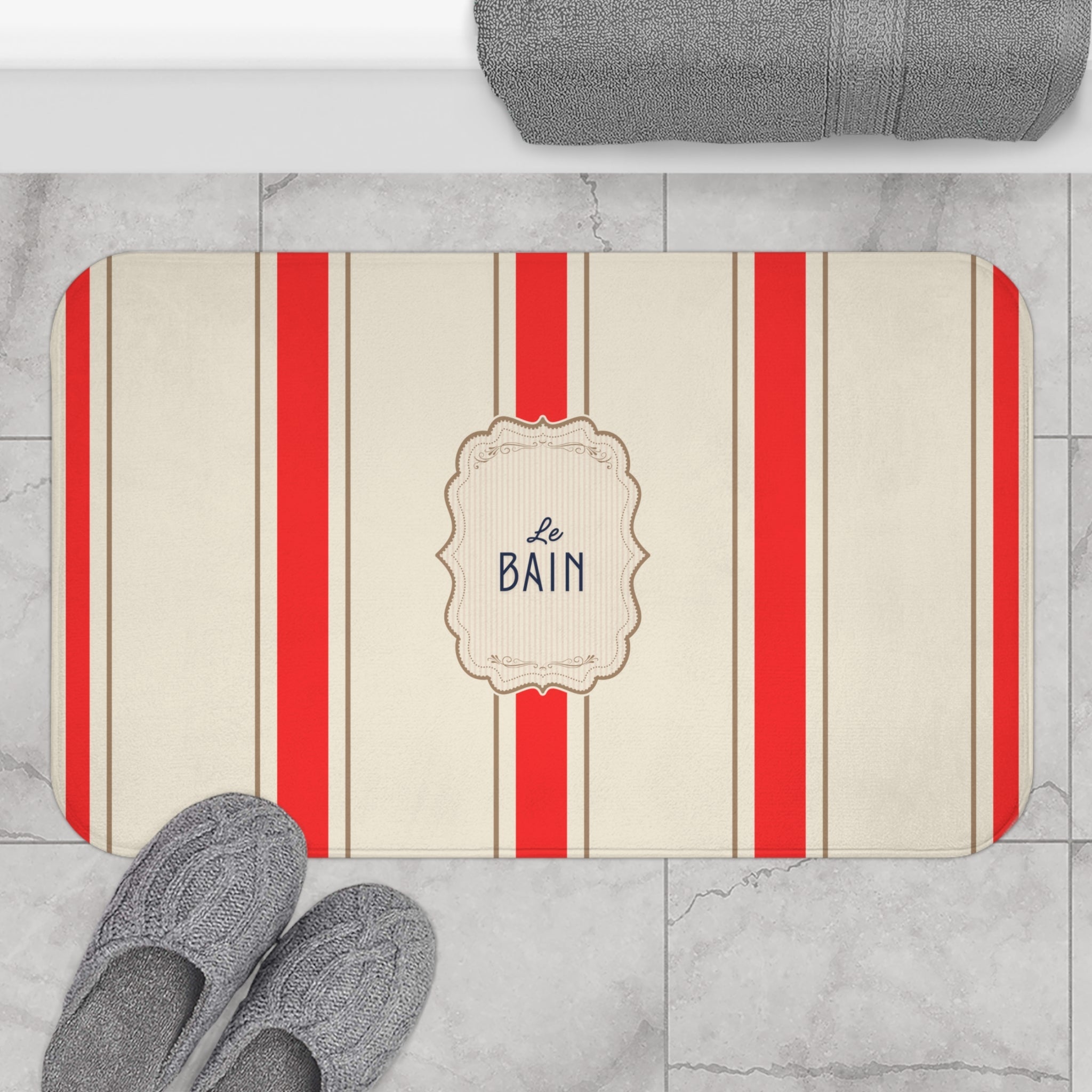 Le Bain Classic Striped Bath Mat, RED  | Parisian Bathroom Decor