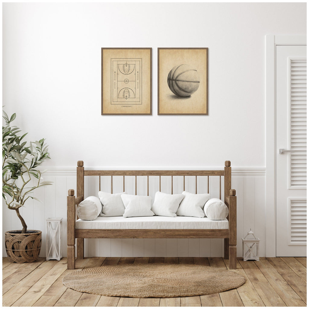 Vintage Basketball 2 Piece Framed Canvas Wall Art Set by The Creative Bunch Studio