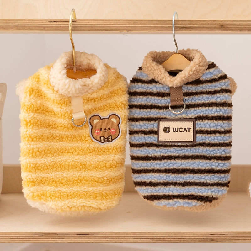 Autumn And Winter Dog Clothing, Warm Striped Lambskin Fleece Drawstring Two-legged Fleece, Small And Medium-sized Dog And Cat Pet Clothing