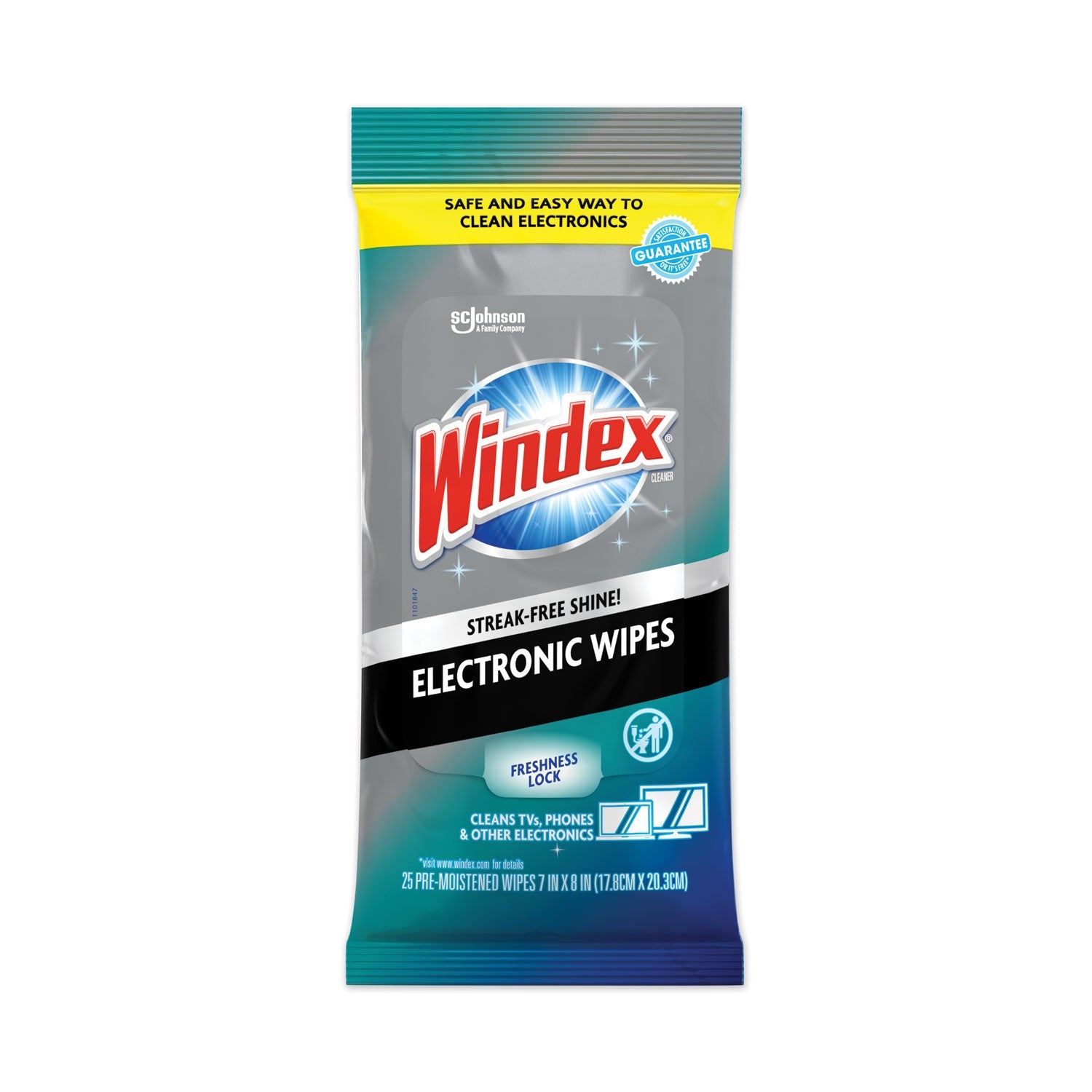 Windex Electronics Cleaner, 7 x 10, Neutral Scent, 25 Wipes