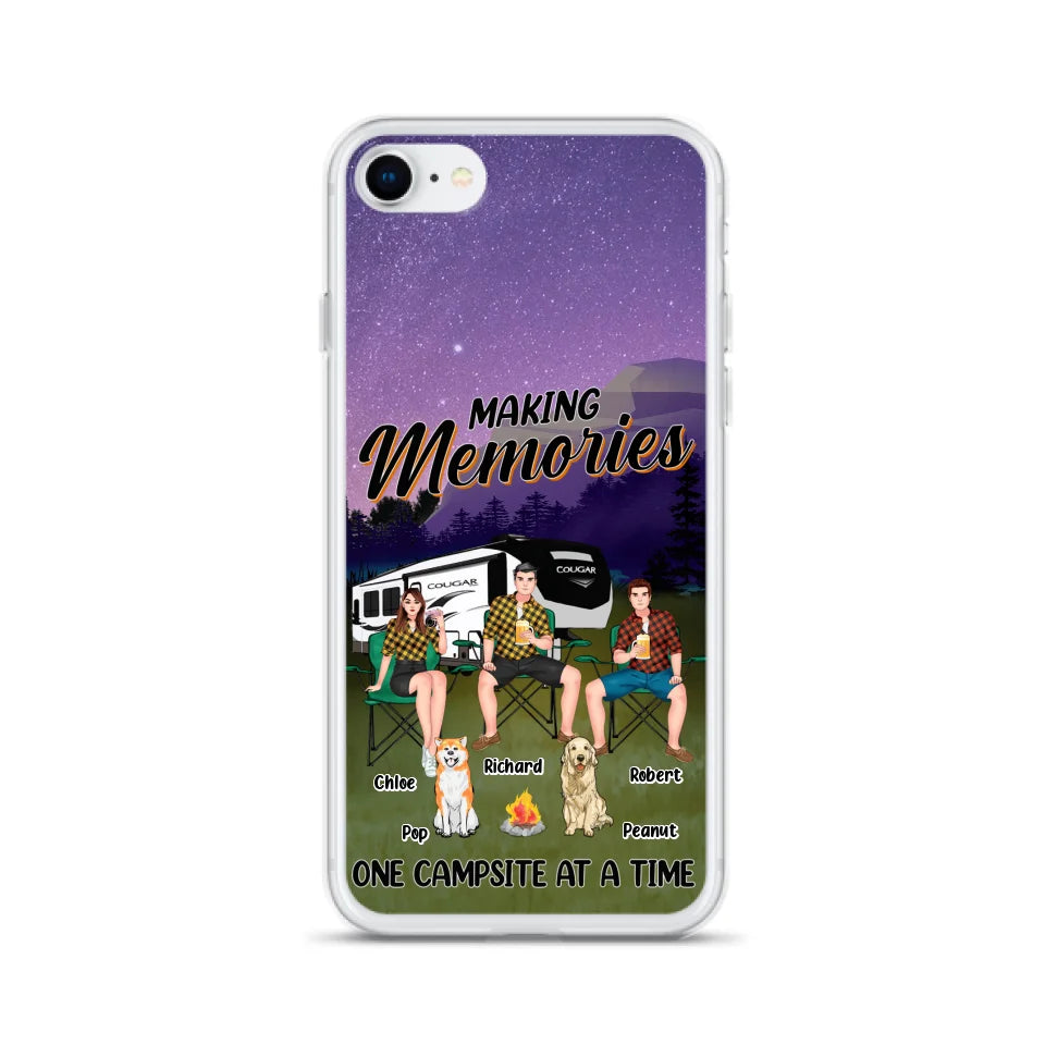 Custom Personalized Camping Phone Case - Gift Idea For Camping Lover/ Friends/ Couple - Upto 3 People And 2 Dogs - Making Memories One Campsite At A Time - Case For iPhone And Samsung