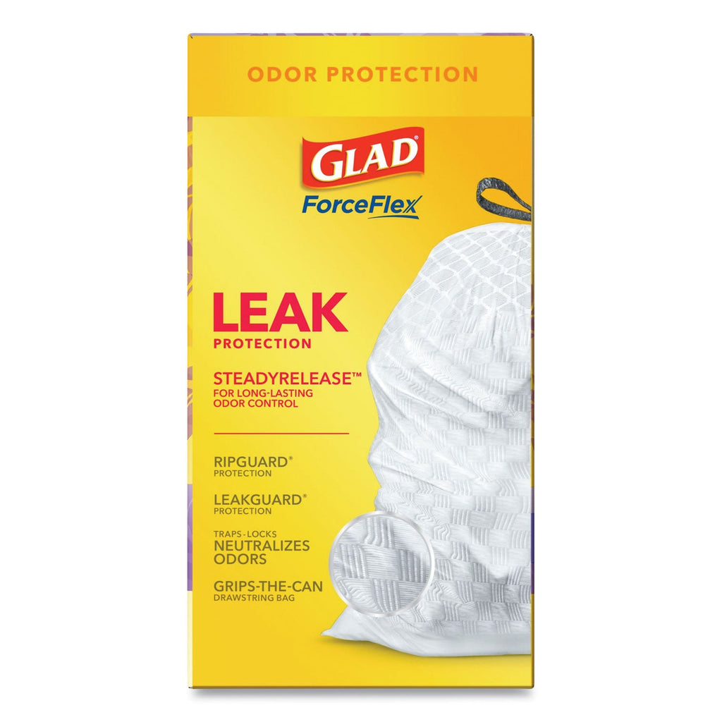 Glad OdorShield Tall Kitchen Drawstring Bags, 13 gal, 0.95 mil, 24" x 27.38", White, 80/Box