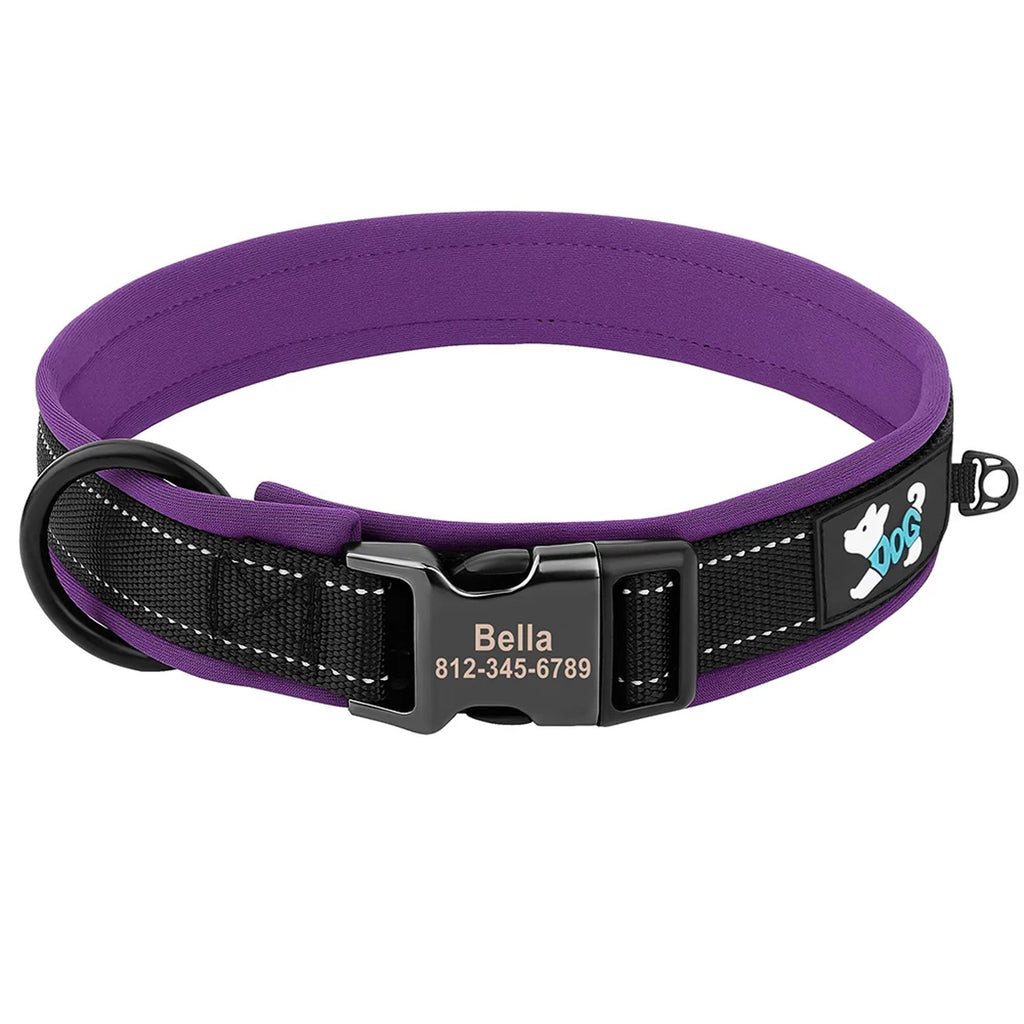 Personalized Dogs Padded Collars Reflective | Custom Name ID Tag Dog Collar | Collar for Pet Small Medium Large Dog - C1532- SLKZGXQ