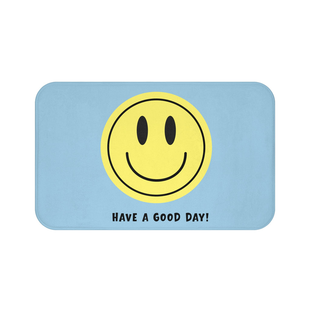 Smiley Face Bath Mat - "Have a Good Day!" Blue Kid's Bathroom Rug