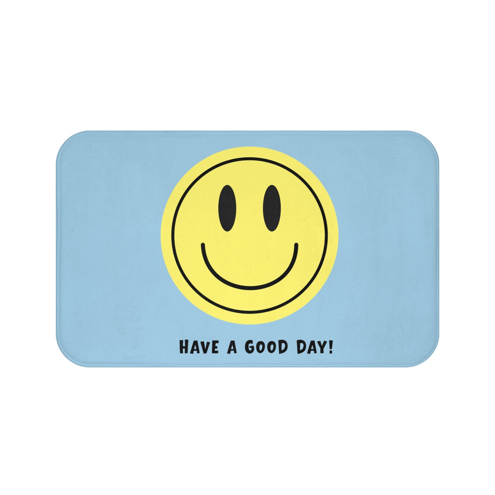 Smiley Face Bath Mat - "Have a Good Day!" Blue Kid's Bathroom Rug
