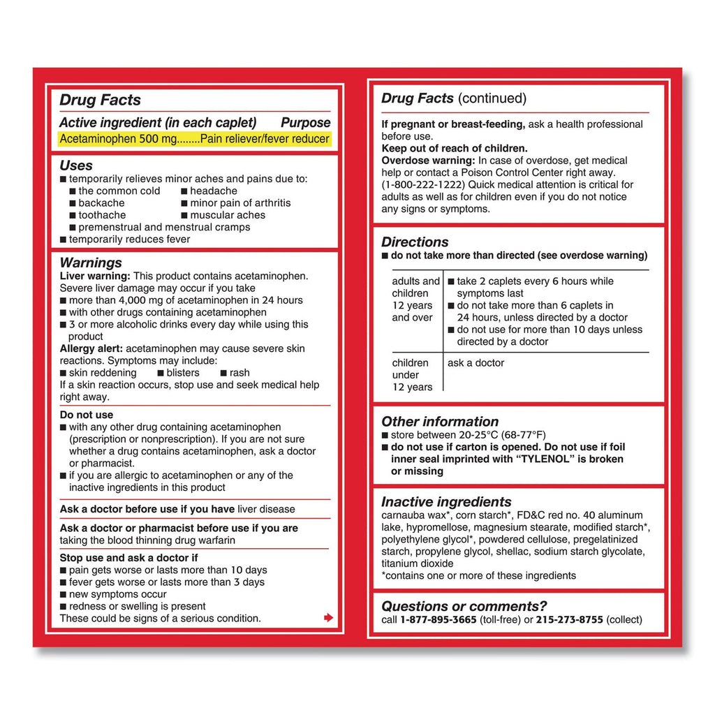 Tylenol Extra Strength Caplets, Two-Pack, 50 Packs/Box