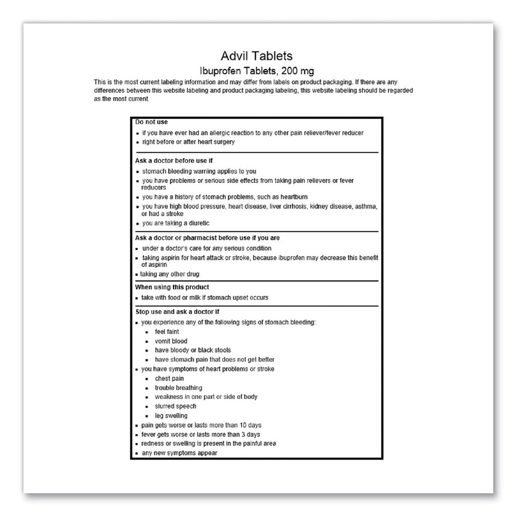 Advil Ibuprofen Tablets, 200mg, Refill Pack, Two Tablets/Packet, 30 Packets/Box