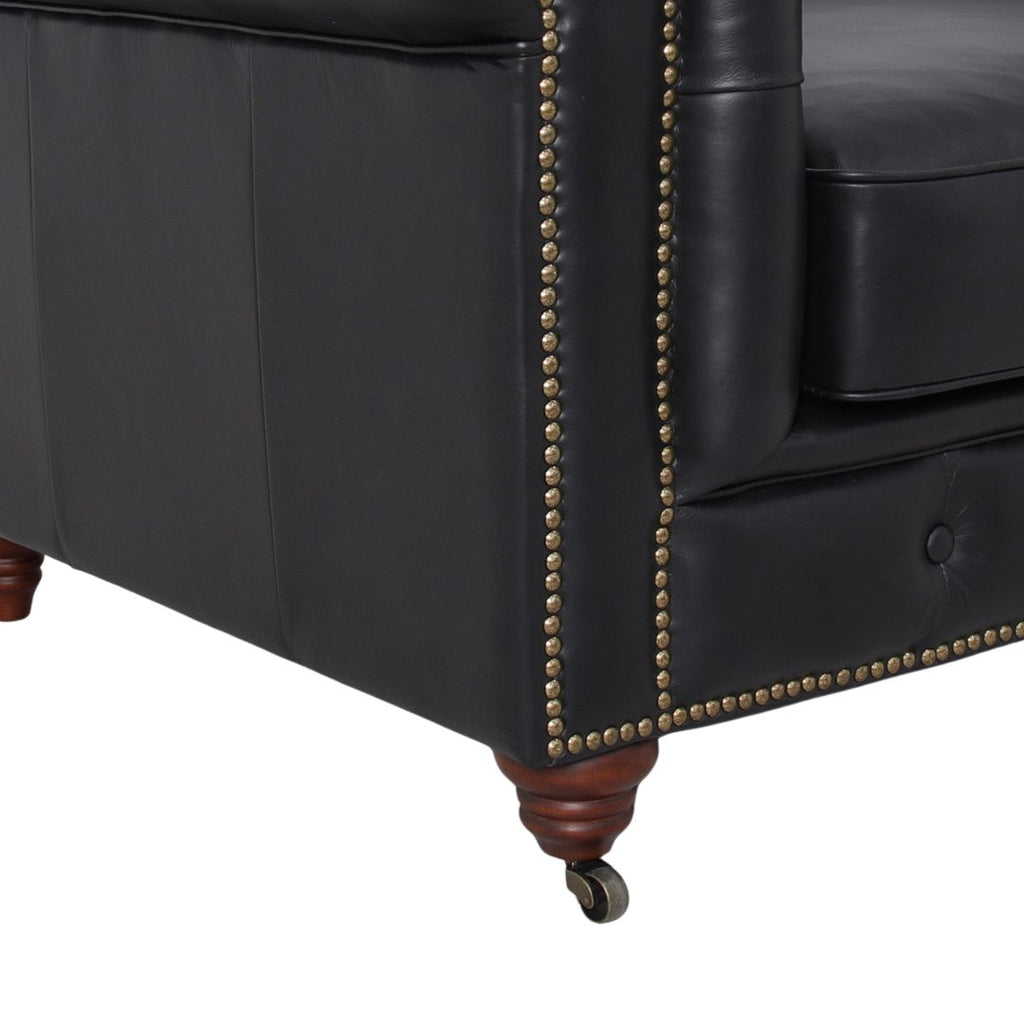 Belgravia Chesterfield Top Grain Leather Sofa with Tufted Back & Rolled Arms