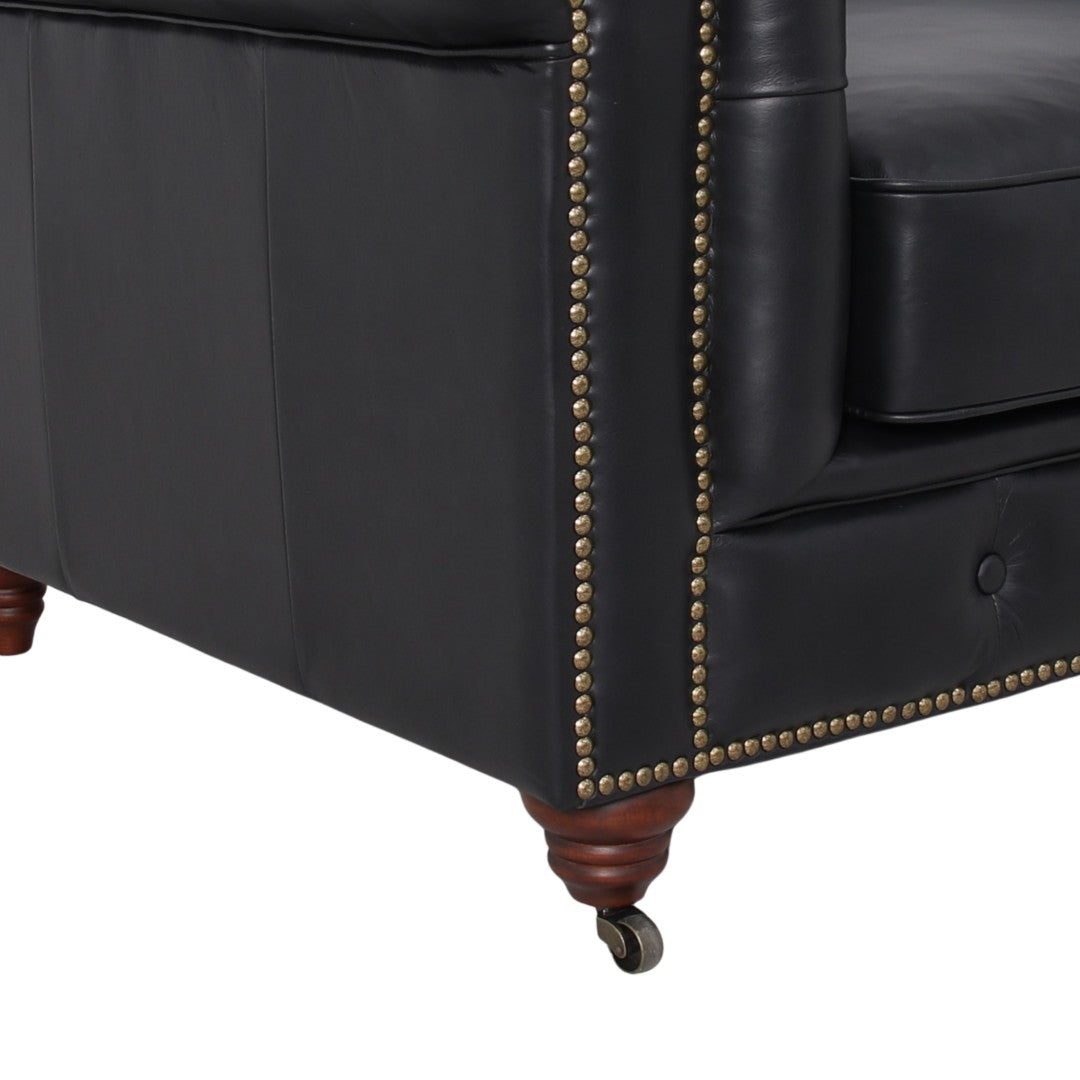 Belgravia Chesterfield Top Grain Leather Sofa with Tufted Back & Rolled Arms