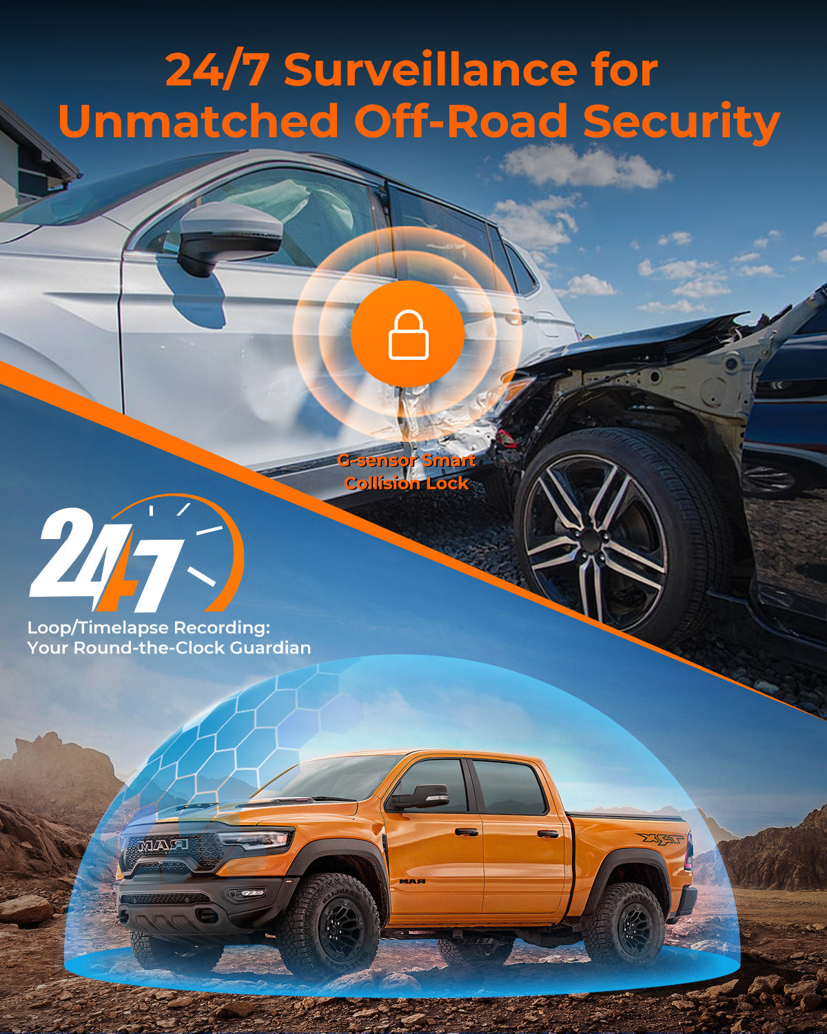 The Legend 4CH Waterproof Mirror Dash Cam, 1080P 4-Cam