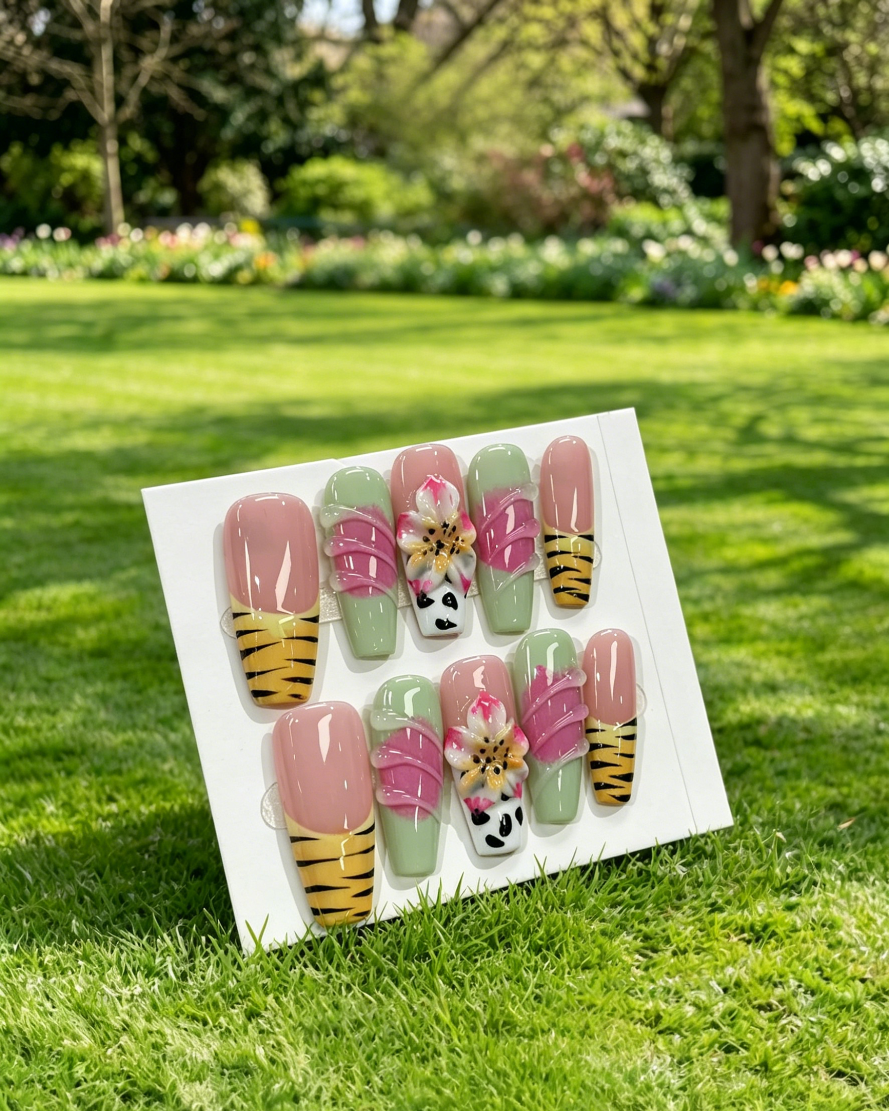 Pink Gold Almond Press On Nails