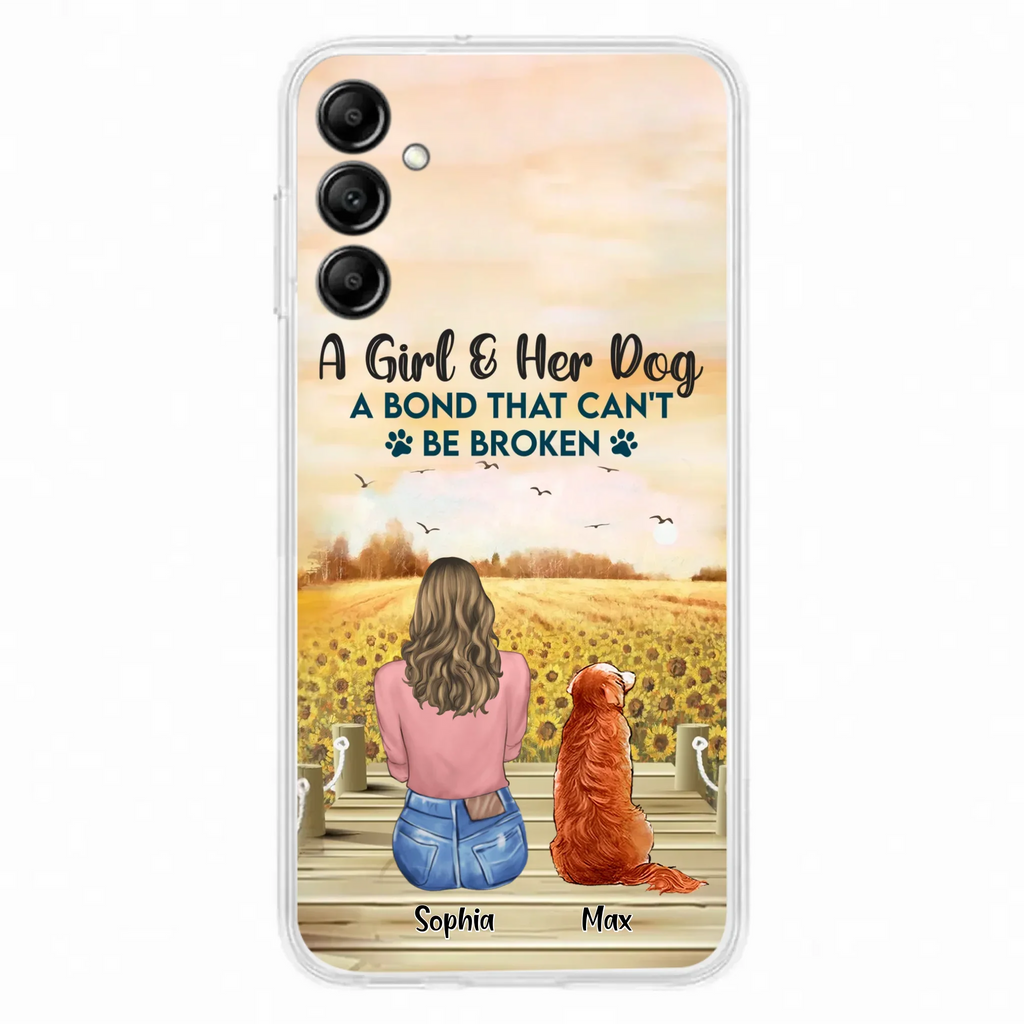 Custom Personalized Dog Mom Phone Case - Gift Idea For Dog Lover - A Girl & Her Dog A Bond That Can't Be Broken - Case For iPhone/ Samsung