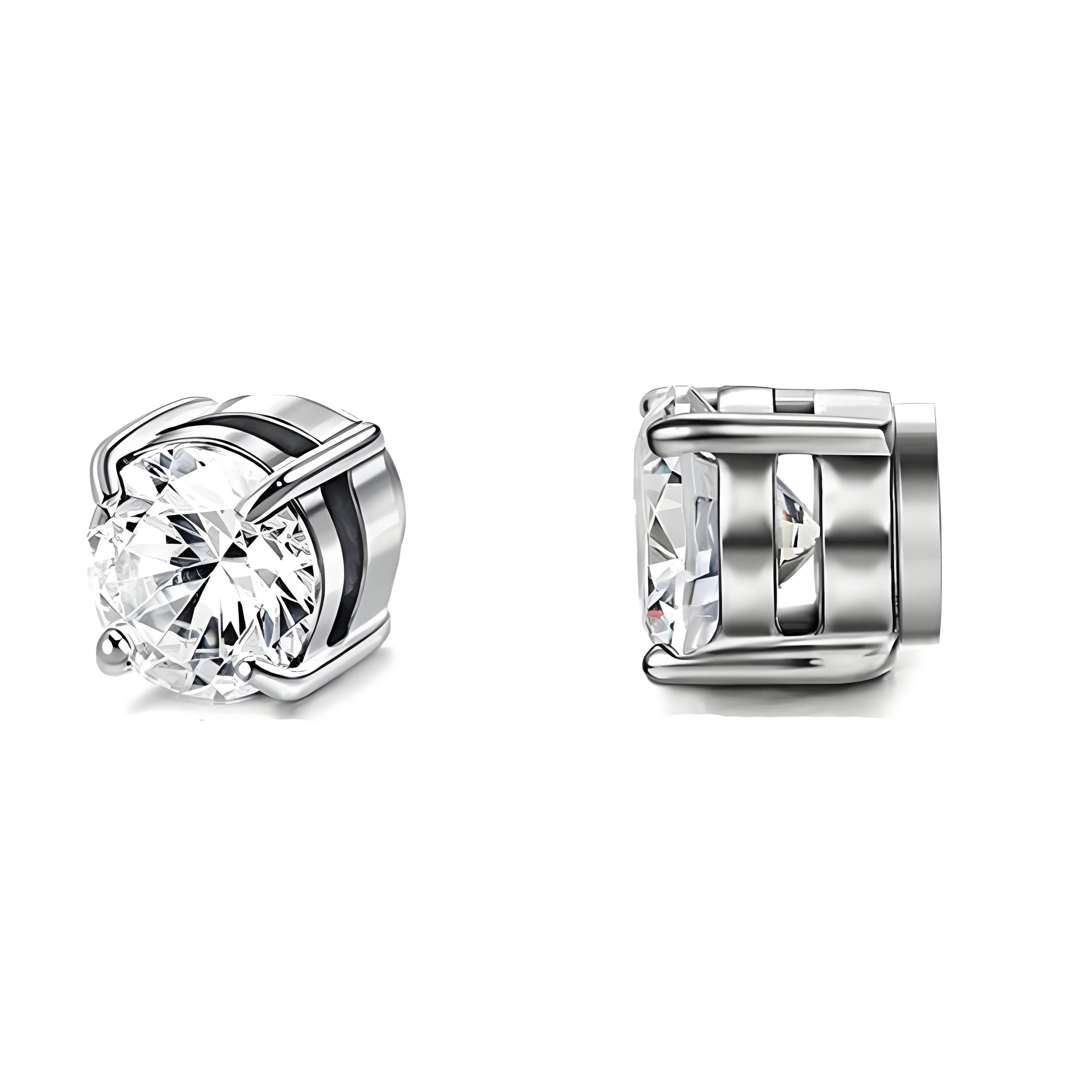 Stainless Steel Magnetic Stud Earrings for Men Women Unisex, 6/8mm 4-Prong Round CZ Inlaid Magnetic Earrings Non-Piercing Clip On Studs