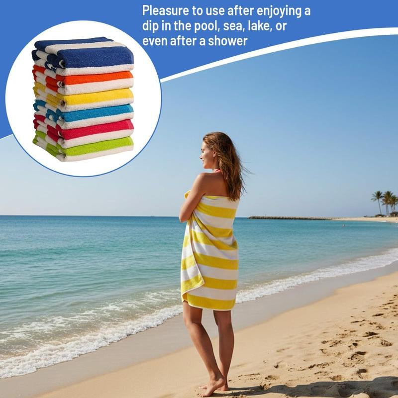 100% Cotton Bath Towel, Pack of 6, Cabana Lightweight Stripe