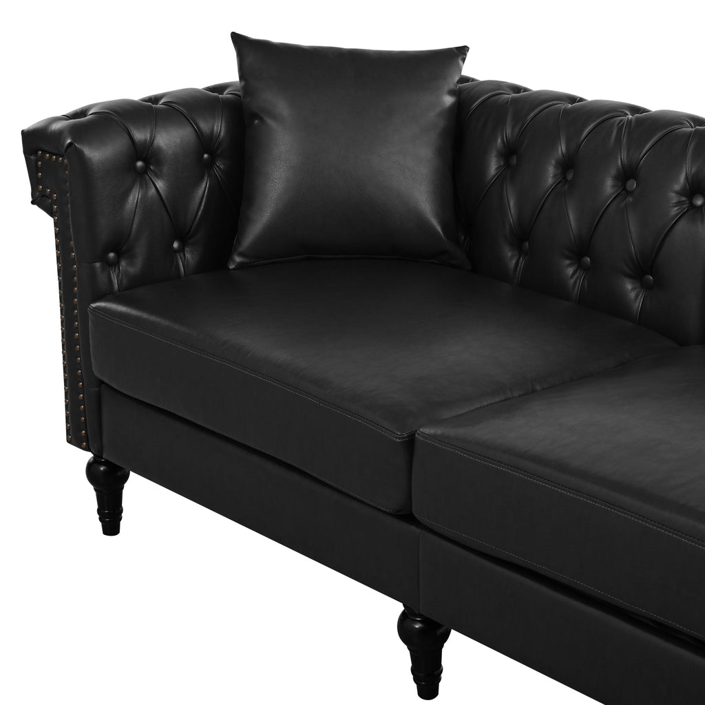 Sectional Sofa Couch for Living Room, L Shaped Reversible Modern Chesterfield Sofa with Rolled Arms and Nailhead, 5 Seat Tufted Couch for Small or Large Space(Black) PU Leather