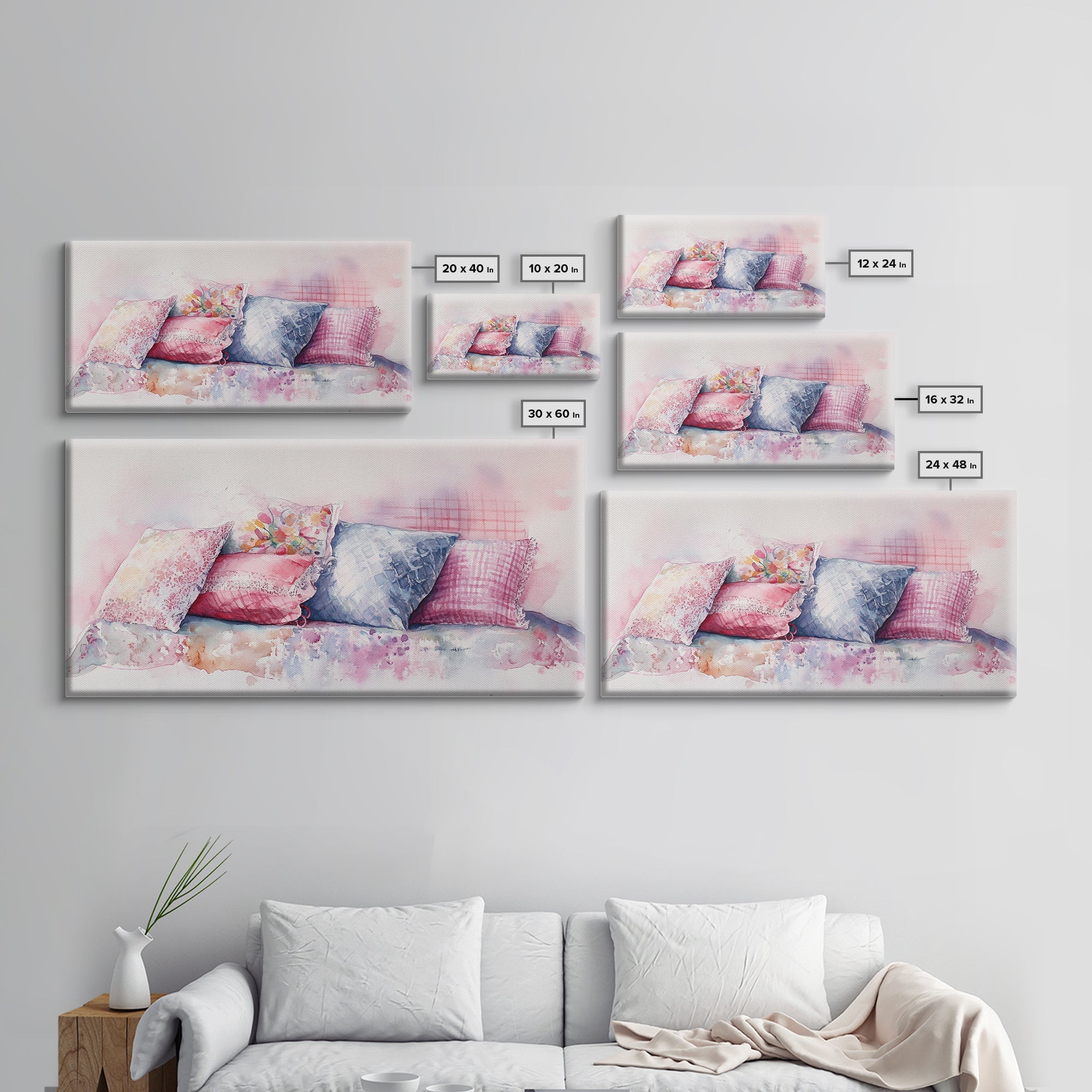 Colorful Pillow Canvas Print, Cozy Cottagecore Art, Bedroom Wall Art, Pink Abstract Artwork, Decorative Living Room Rustic Wall Art