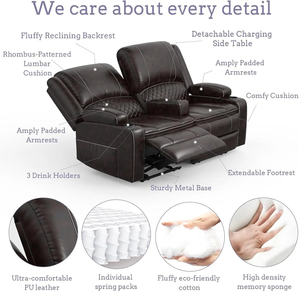 Leather 2 Seater Recliner Sofa Couch