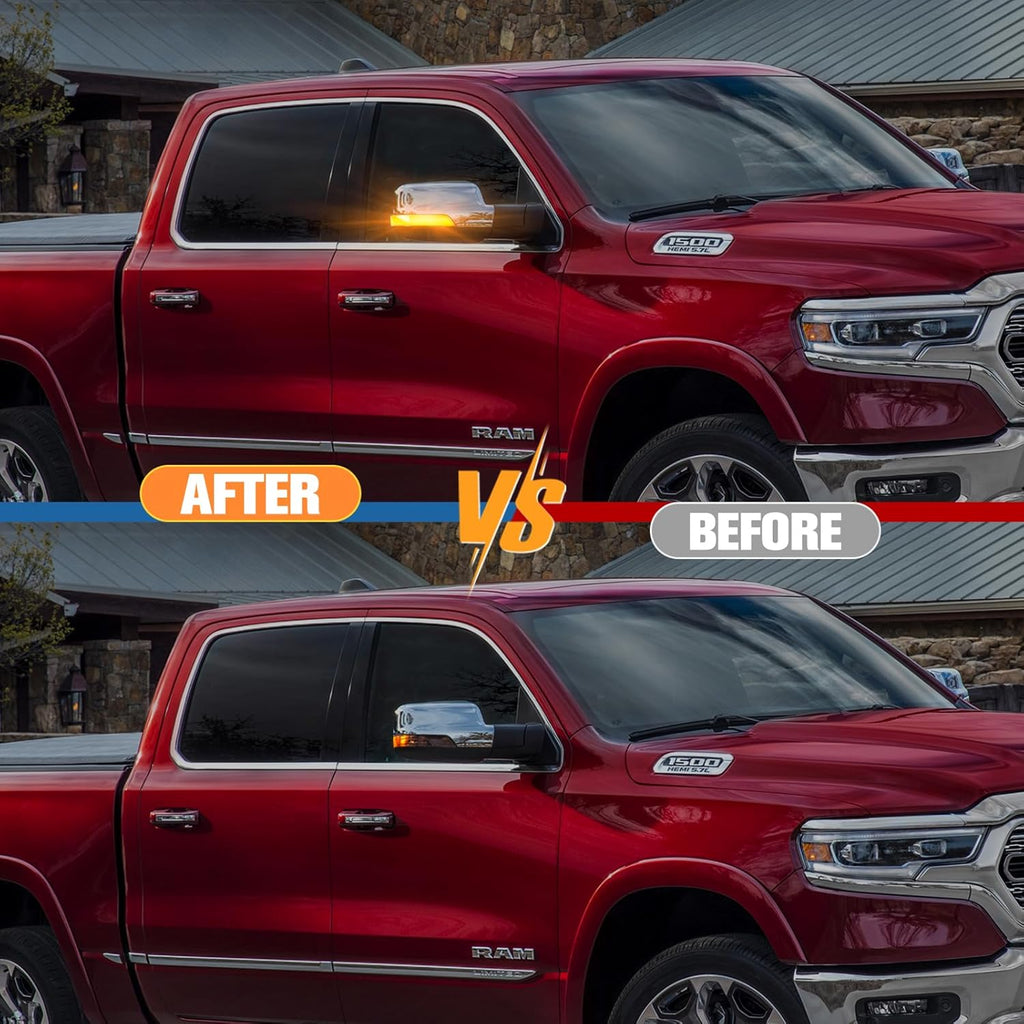 2019-2024 Ram 1500 & TRX Clear Smoked Amber Scanning LED Mirror Lights