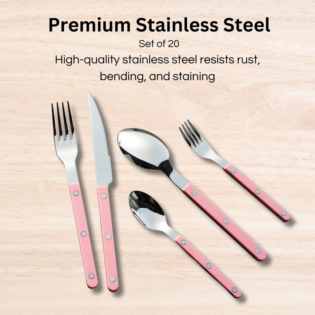 Khen Pink Cutlery Set of 20 –18/8 Stainless Steel Flatware
