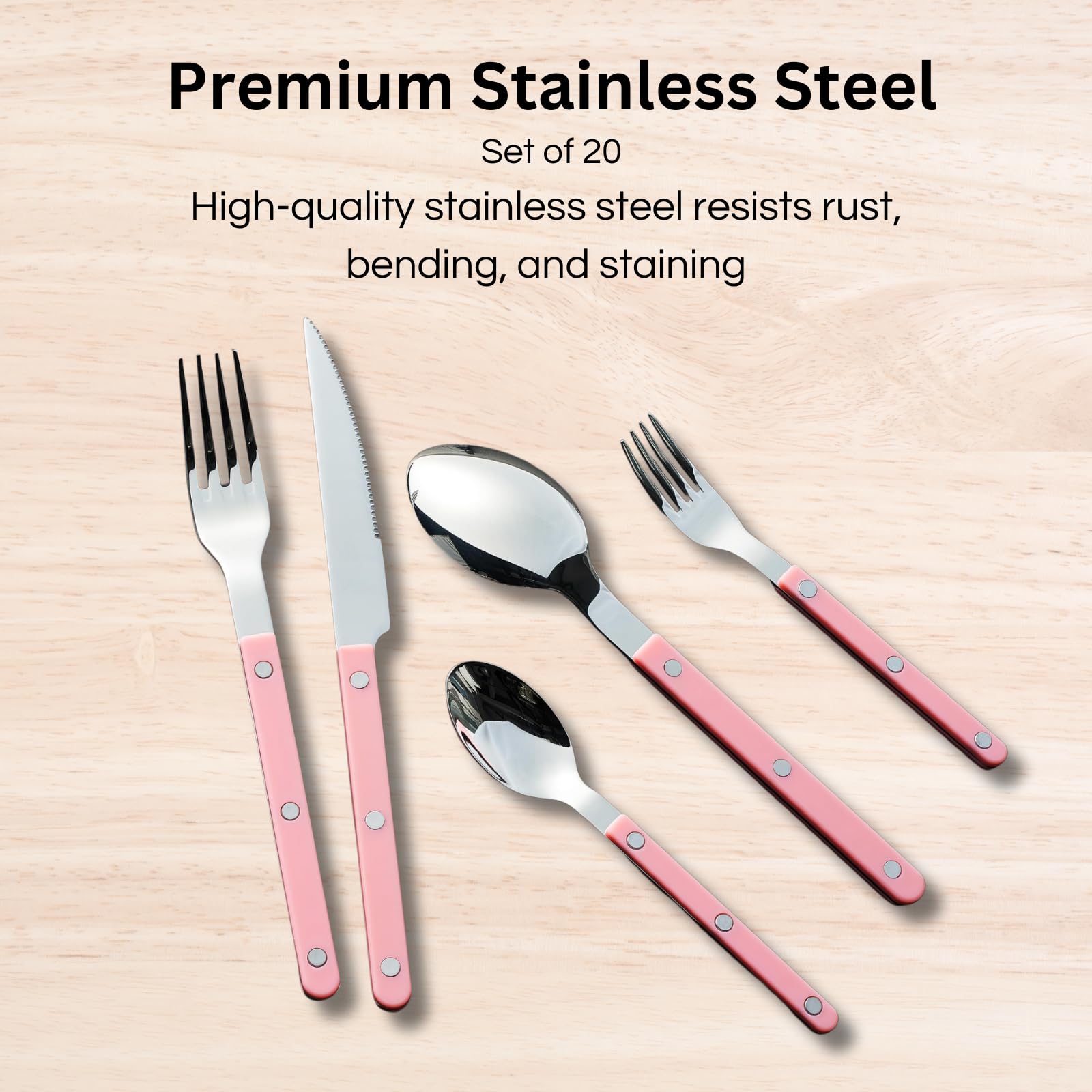Khen Pink Cutlery Set of 20 –18/8 Stainless Steel Flatware