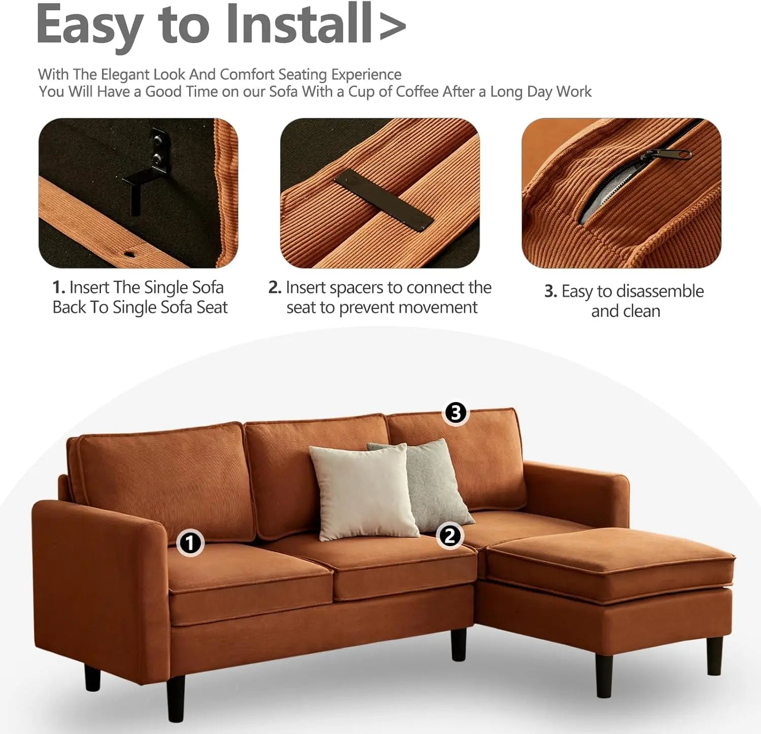 Gareth 3 Seater Corner Modular Sofa Couch