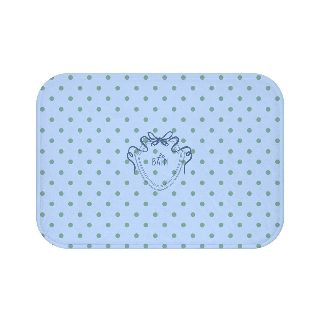 Polka Dot "Le Bain" Bath Mat — Pastel Blue & Sage Green Bathroom Rug