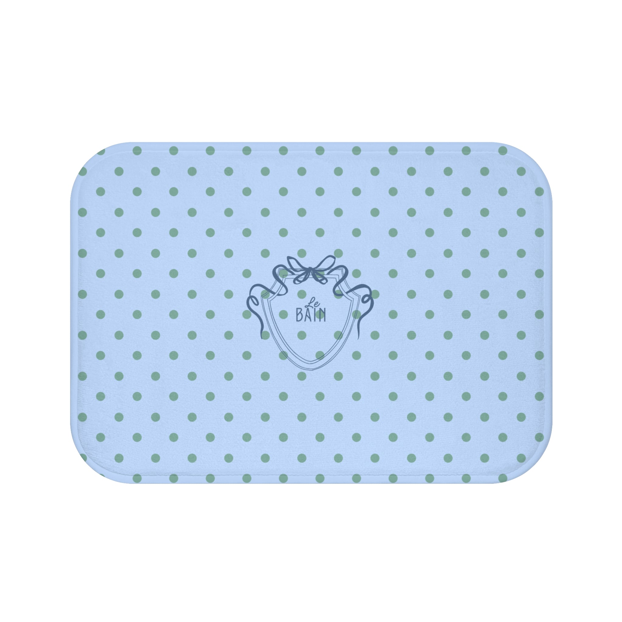 Polka Dot "Le Bain" Bath Mat — Pastel Blue & Sage Green Bathroom Rug