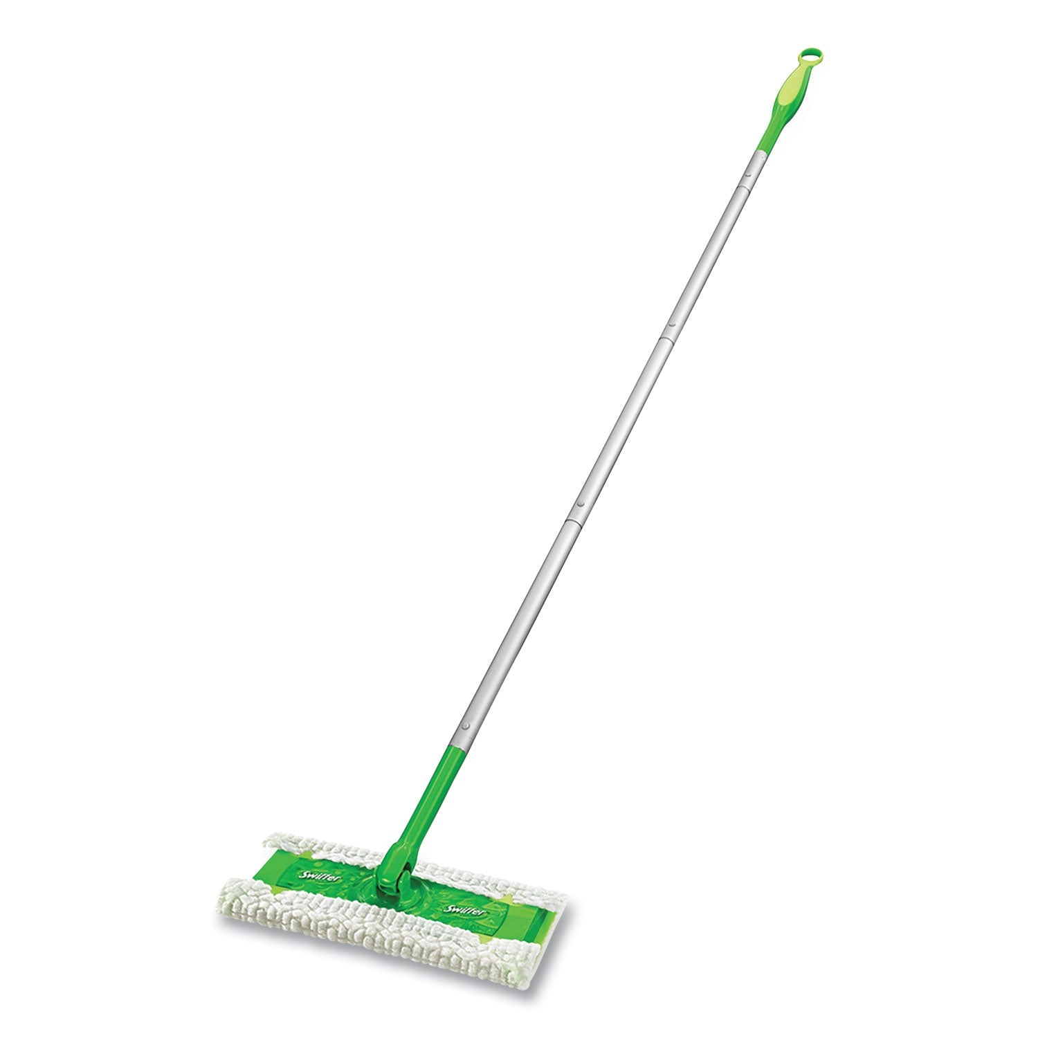 Swiffer Sweeper Mop, 10 x 4.8 White Cloth Head, 46" Green/Silver Aluminum/Plastic Handle