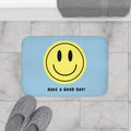 Smiley Face Bath Mat - "Have a Good Day!" Blue Kid's Bathroom Rug