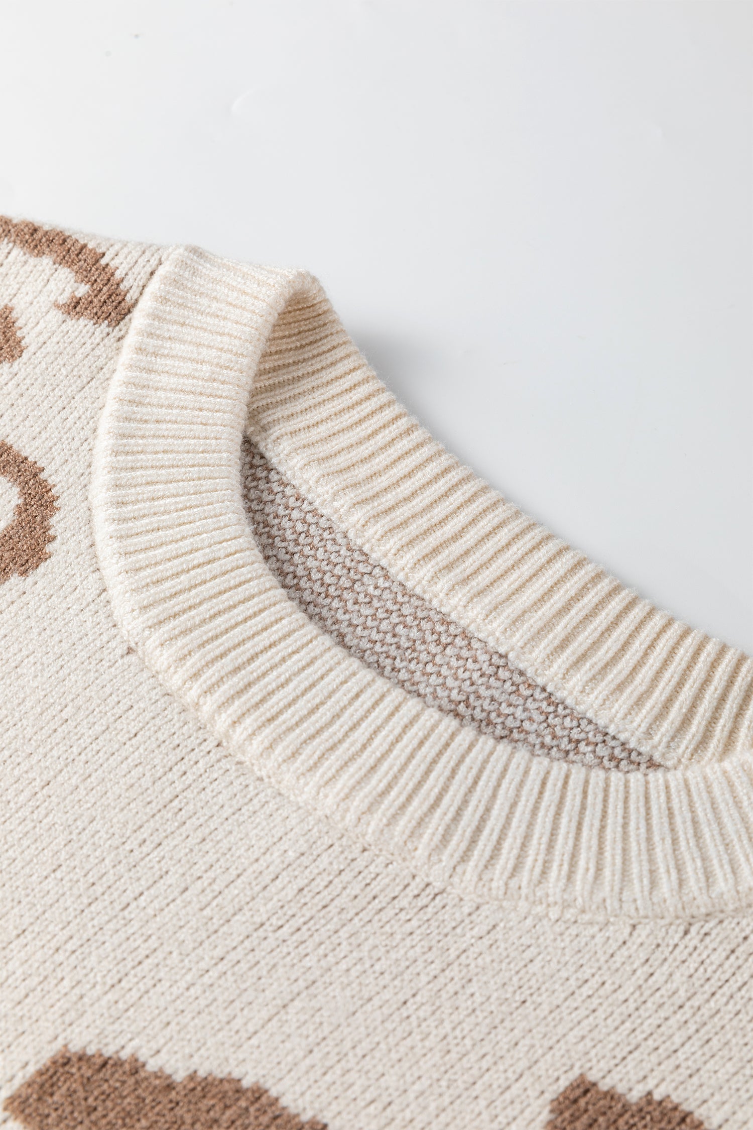 Camel Asymmetric Leopard Print Detail Drop Shoulder Sweater