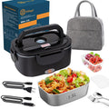 Electric Lunch Box 80W 1.5L Stainless Steel Bento Warmer with Indicator Light & Portable Tableware Set for Home Office Travel Food Quick Storage Fork 80W/1.5L/Black