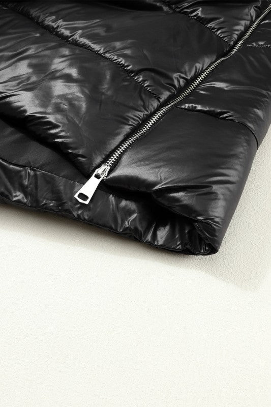 Solid Quilted Long Hooded Vest Coat