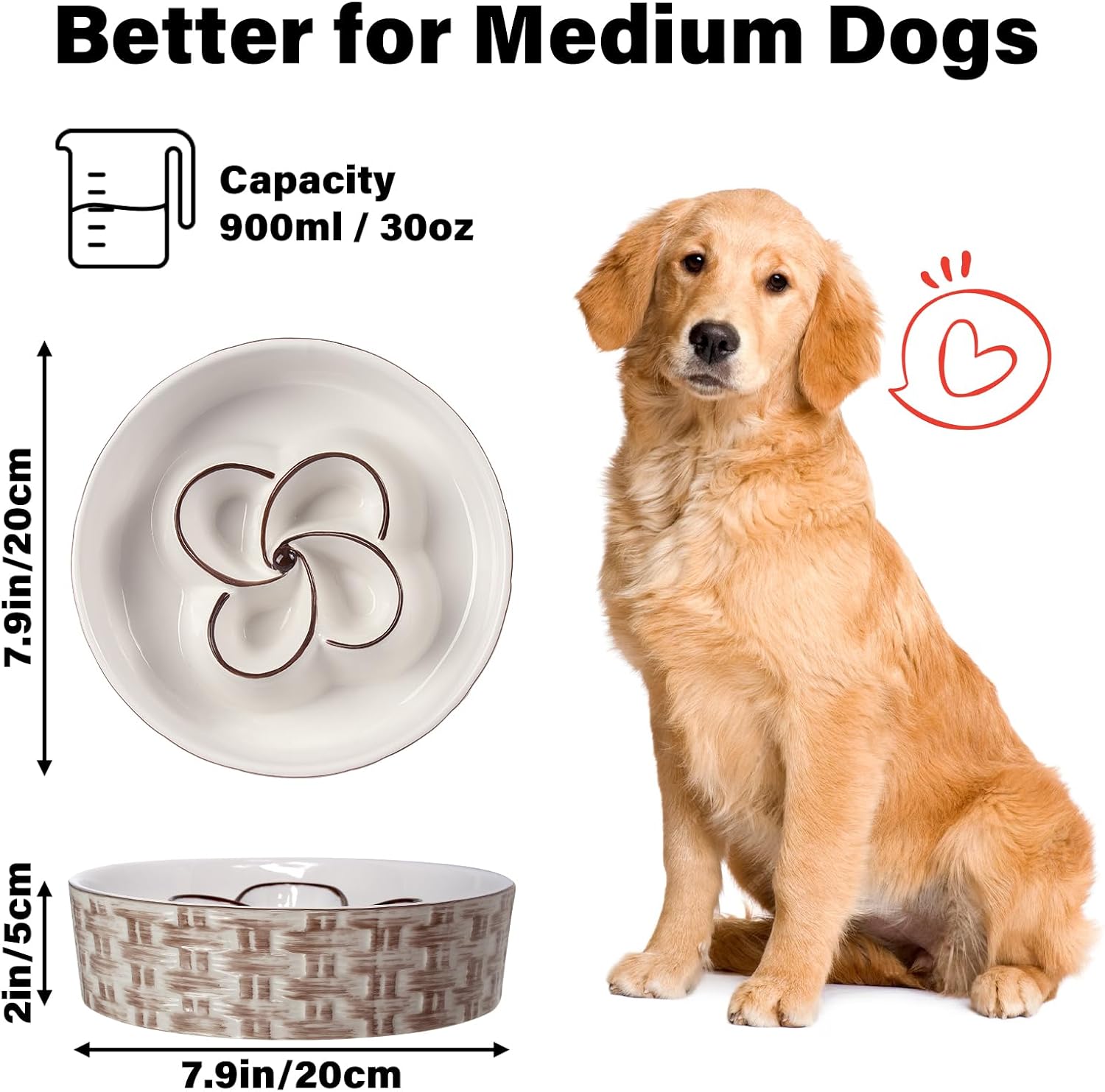 Ceramic Slow Feeder Dog Bowl Slow Feeder Dog Bowl For Medium Large Anti-Choking Slow Eating Dog Bowl Non Slip Dog Bowl Slow Feeder