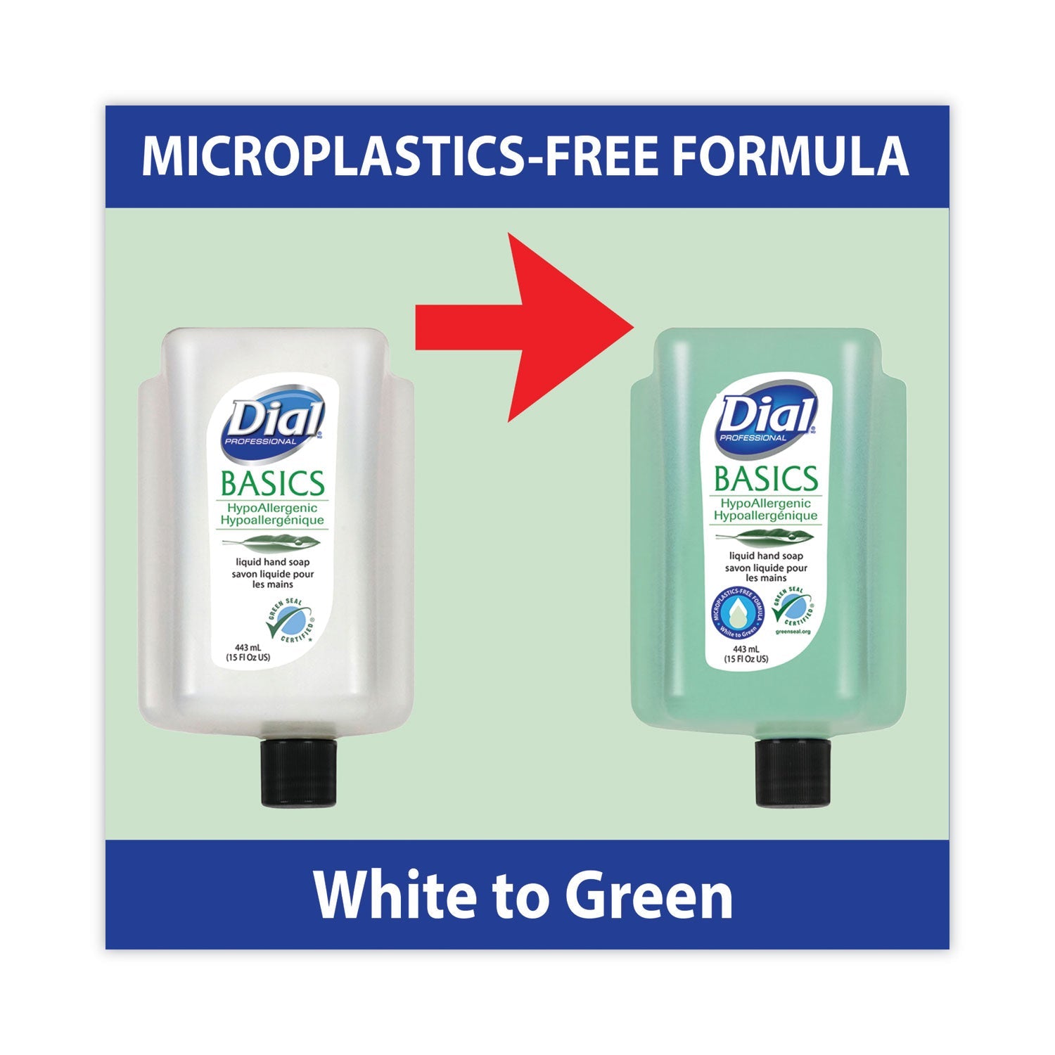 Dial Basics MP Free Liquid Hand Soap, Unscented, 15 oz Refill Bottle, 6/Carton