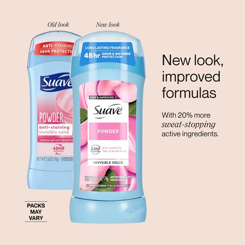 Suave Deodorant For Women, Powder, Antiperspirant & Deodorant Stick 48-Hour Odor And Wetness Protection For Women 2.6 Oz