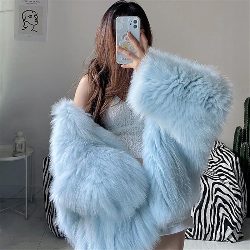 Fashion Long Sleeve Fluffy Coat Women