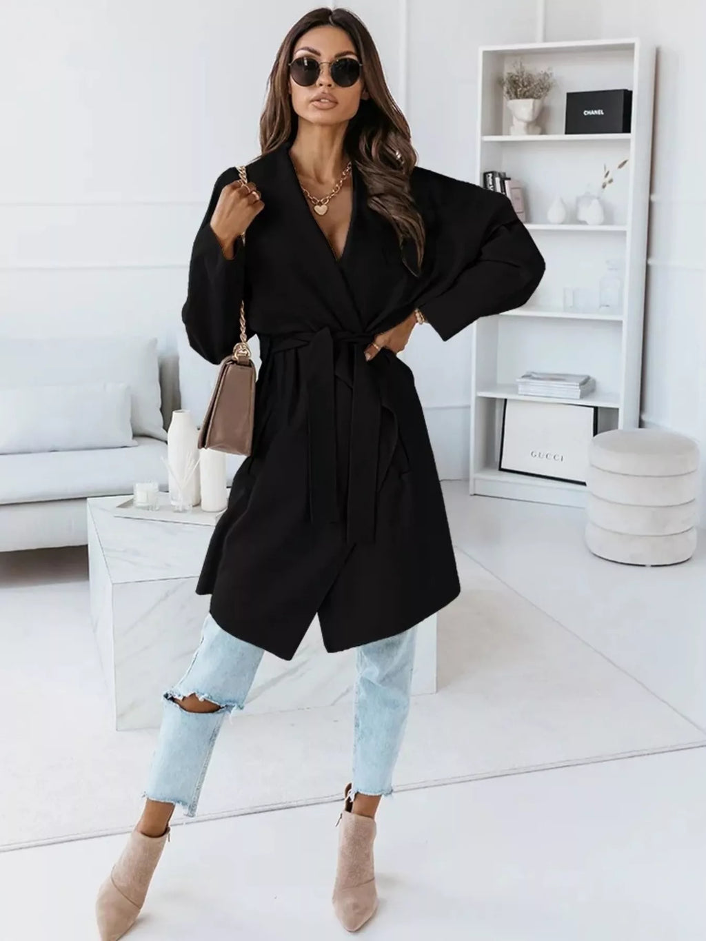 Tie Waist Long Sleeve Outerwear