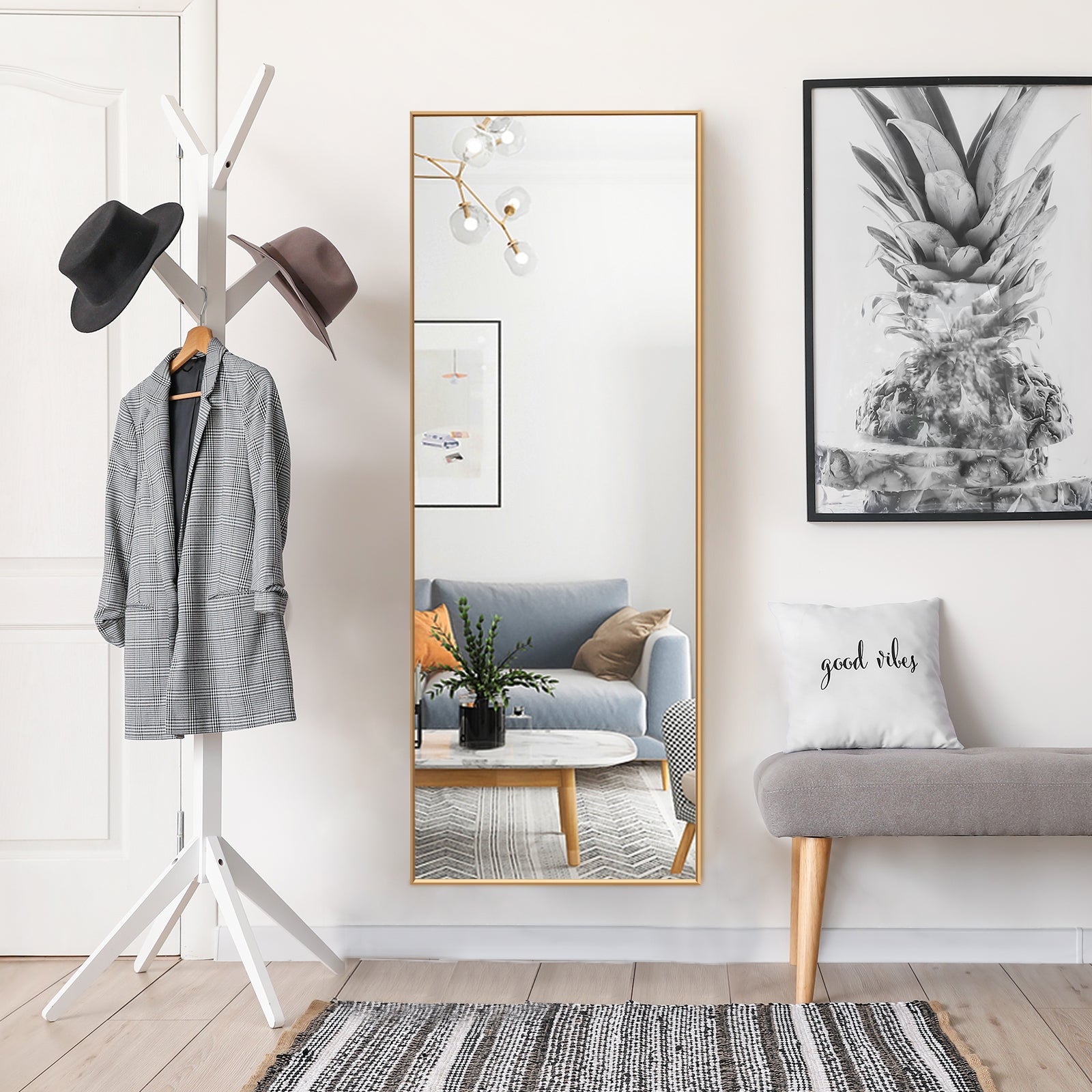 59 Inch Full Length Mirror Large Rectangle Bedroom Mirror-Golden