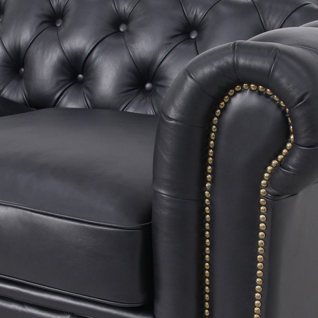 Belgravia Chesterfield Top Grain Leather Sofa with Tufted Back & Rolled Arms