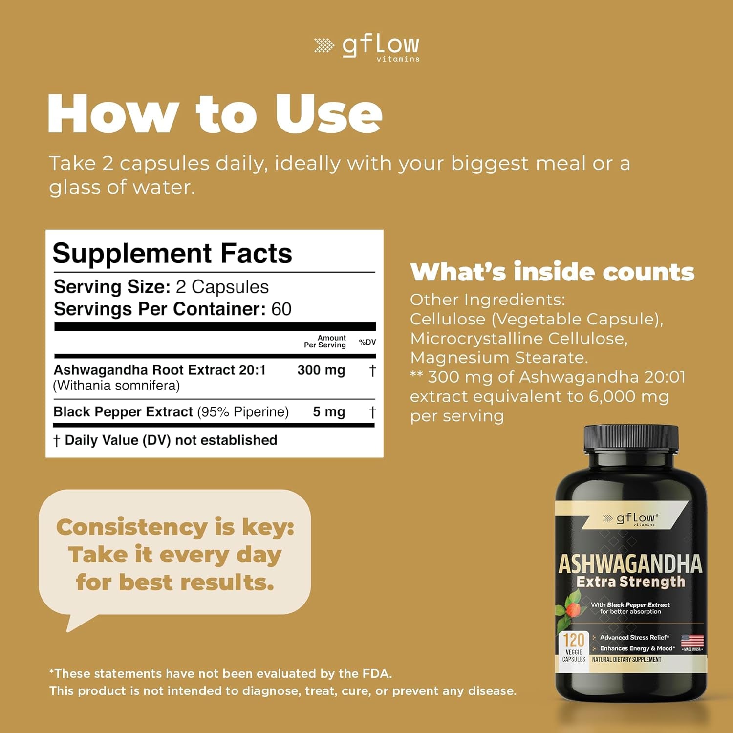 Ashwagandha Supplements for Women and Men | Sleep, Mood and Energy Support | Extra Strength, Vegan Friendly, Non-Gmo, Made in USA