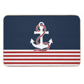 Nautical Red White Stripes And Red Anchor on Blue Background  Odorless Bath Mat