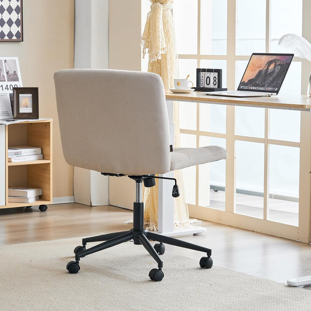 Height Adjustable Swivel Office Chair With Wheels Beige