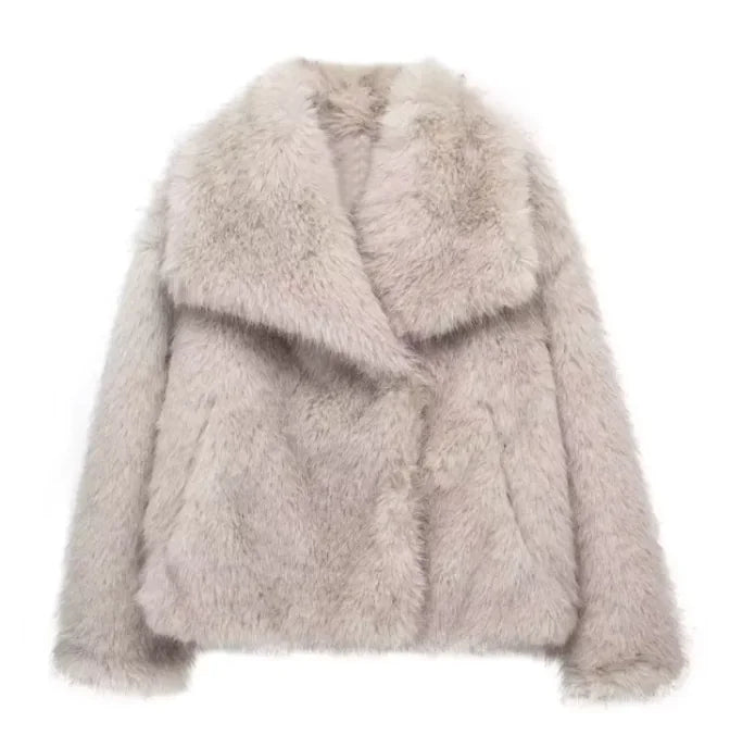 Girls and Women's Plush Lapel Winter Coat - # GIAA22310002