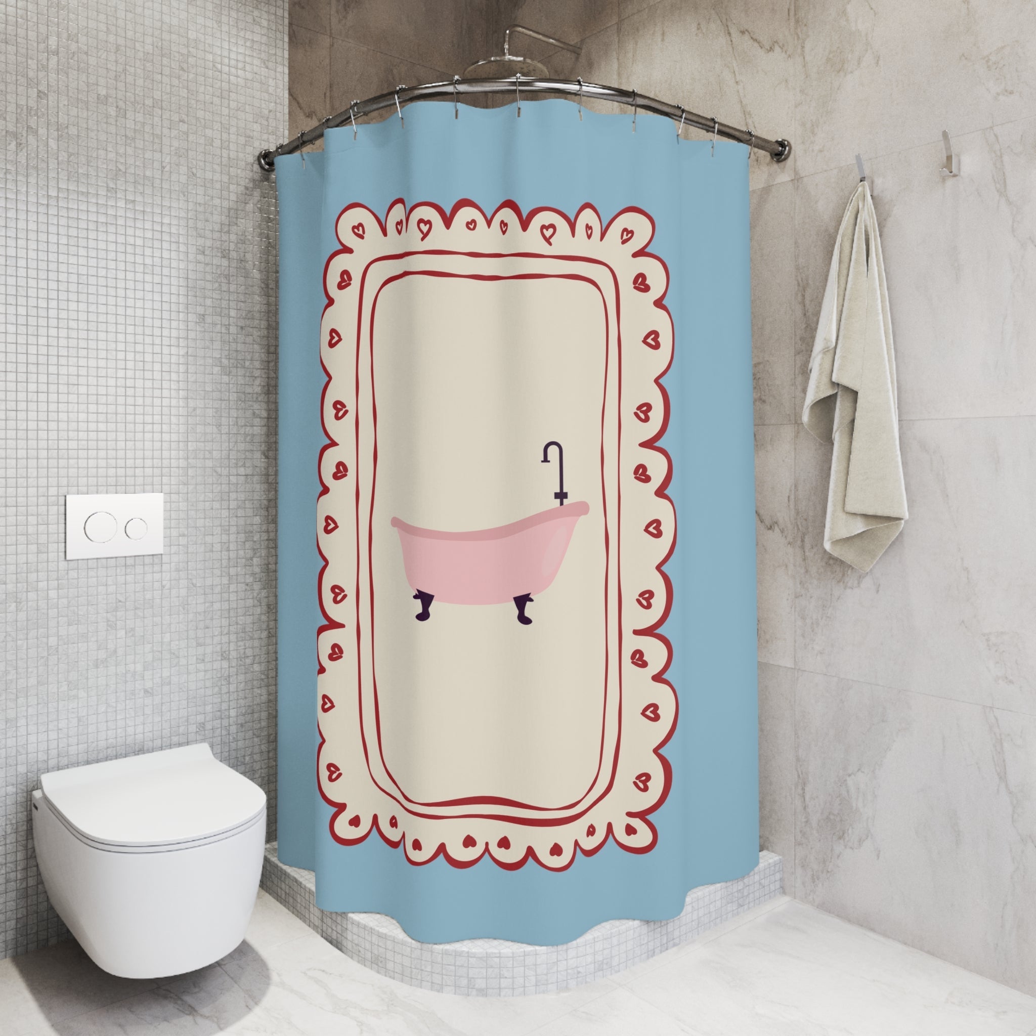 Vintage Girly Shower Curtain, PALE BLUE |  Feminine Bathroom Decor