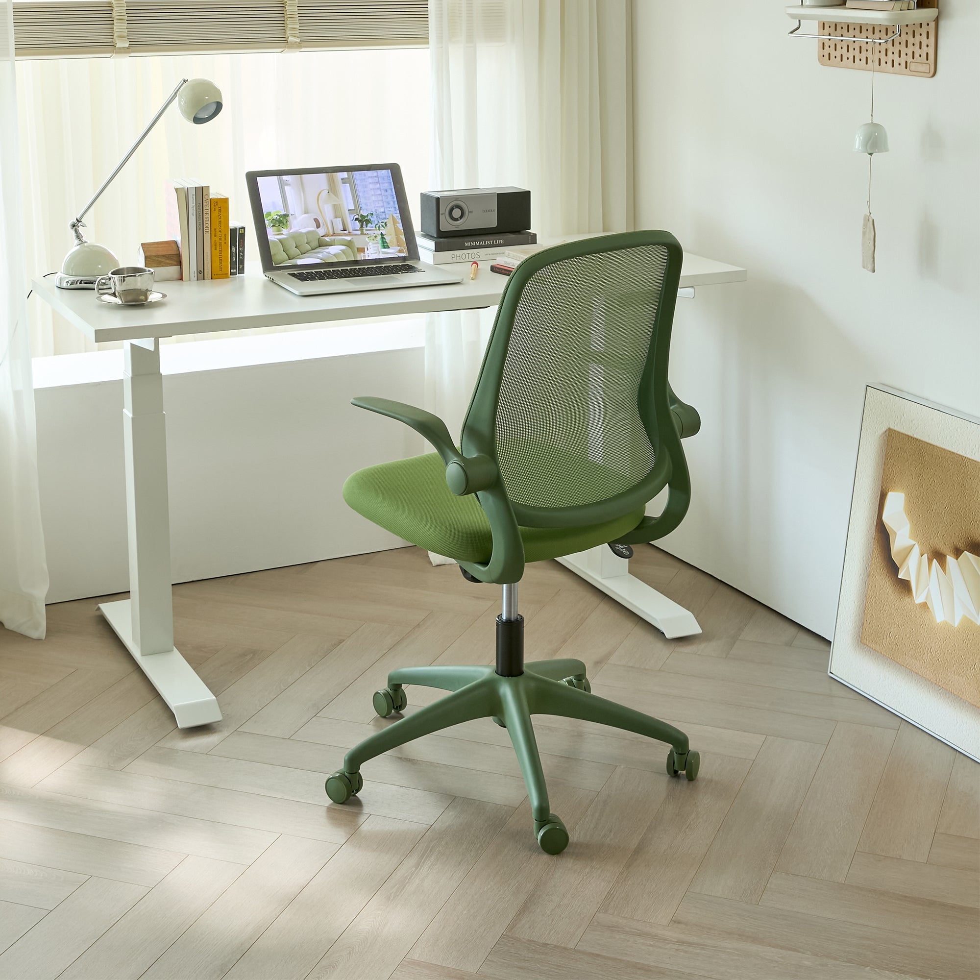 Ergonomic Office Chair Mesh High-Back Green 350 LB Flip-Up Arms Swivel