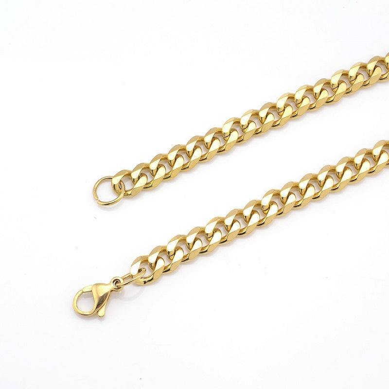 Stainless Steel Six-sided Grinding Chain Cuban Necklaces