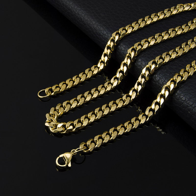Stainless Steel Six-sided Grinding Chain Cuban Necklaces