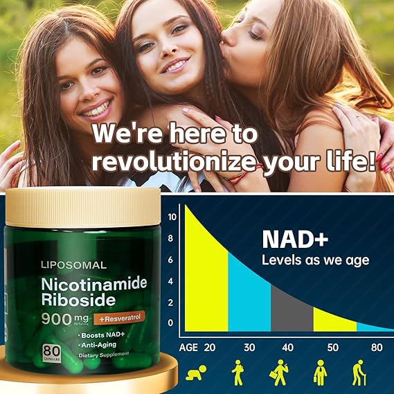 Liposomal Nicotinamide Riboside 900mg Resveratrol & Quercetin – NAD Supplement Plus for Anti Aging, Cellular Energy & Improve Health- 80 Capsules