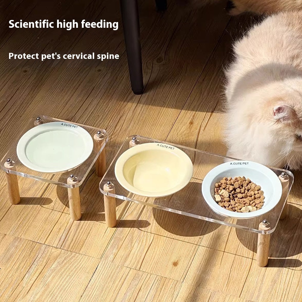 Cat Water Bowl Dog Basin Anti-tumble High Leg Cat Bowl Ceramic Cat Food Holder Double Bowl